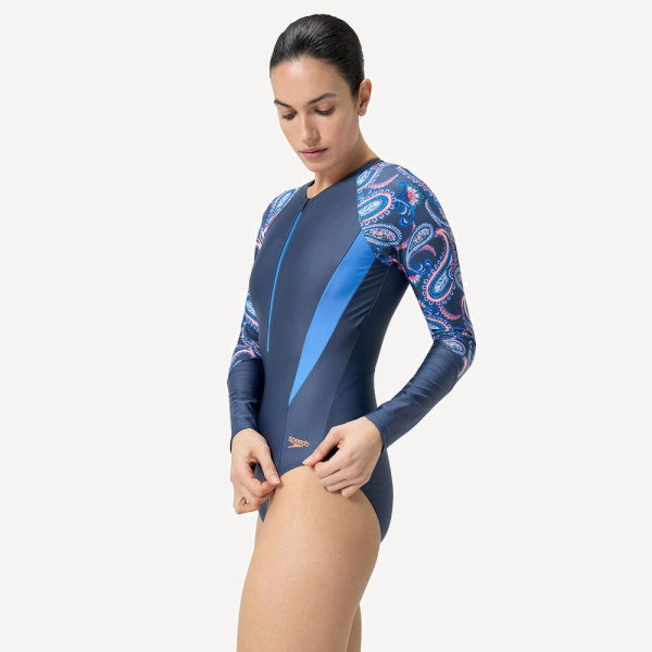 Купальник Speedo Long Sleeve Printed Panel (Женский; 42 (54); синий/мультиколор)